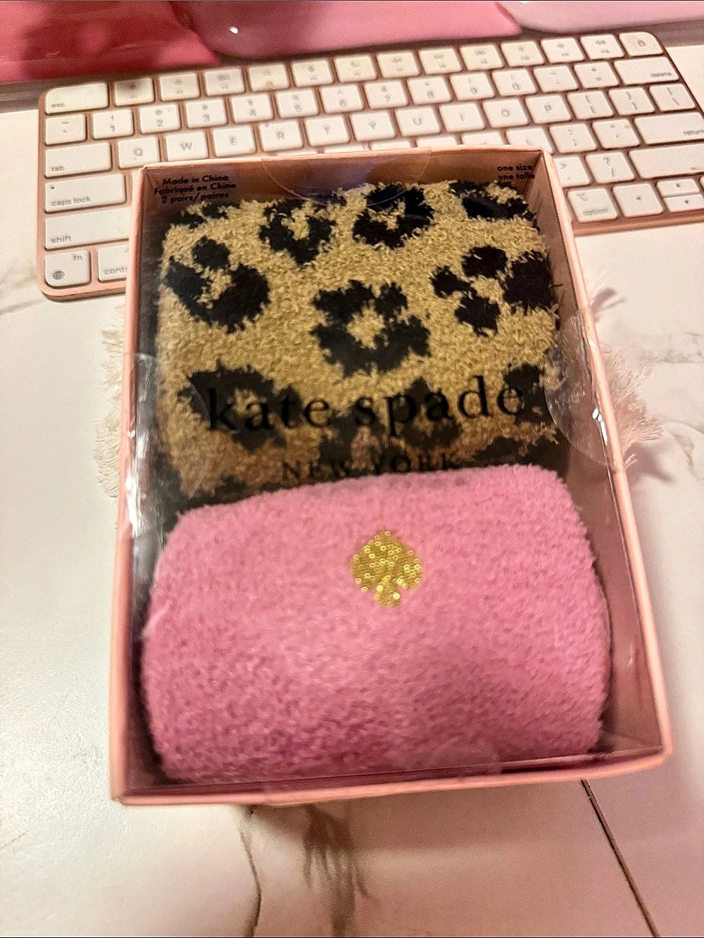 kate spade Gift Boxed Socks in Pink & Leopaed Brown NWT